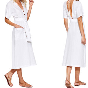 Seafolly Ocean Alley Short Sleeve Button Front Dress White NWT - M